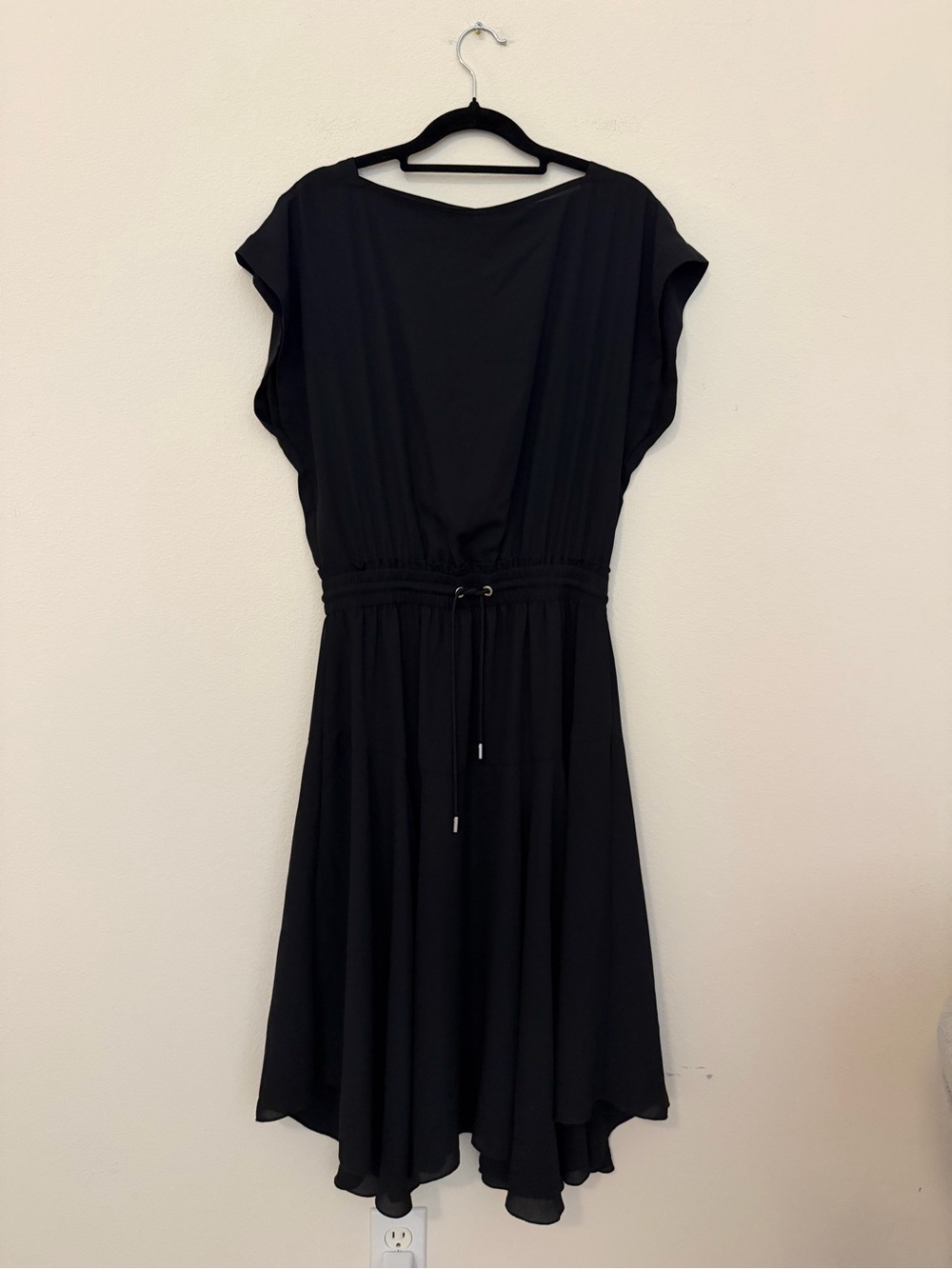 ATM Anthony Thomas Melillo Black Georgette Dress Sz S Minimalist Gathered Waist